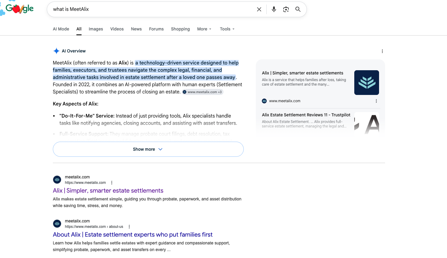 Search: best estate settlement company — MeetAlix not listed